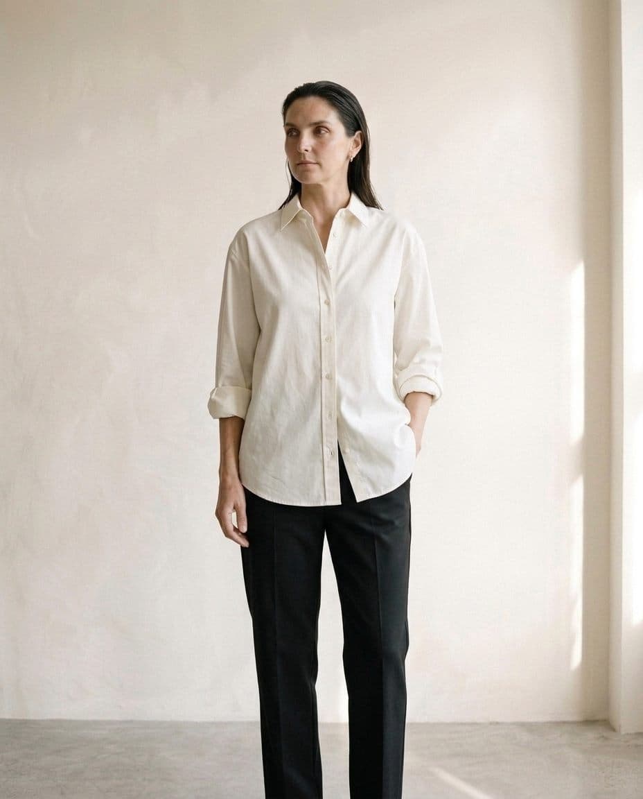 Camisa de popelina blanca levemente oversize, vista frontal