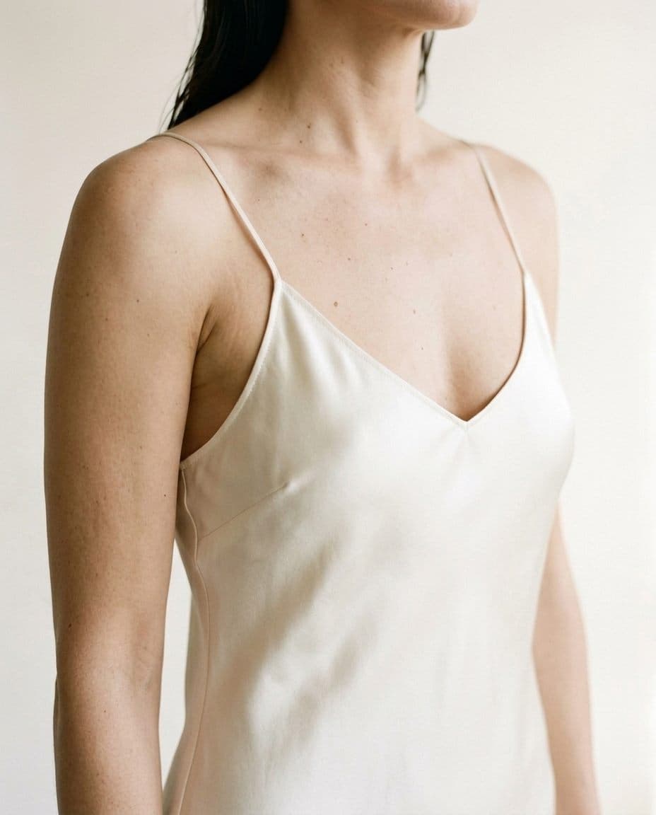 Detalle de breteles y espalda del vestido slip